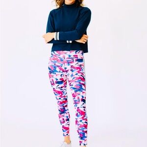LIME RICKI Red Pink & Blue Artistic Camo Leggings w Black White Side Stripes